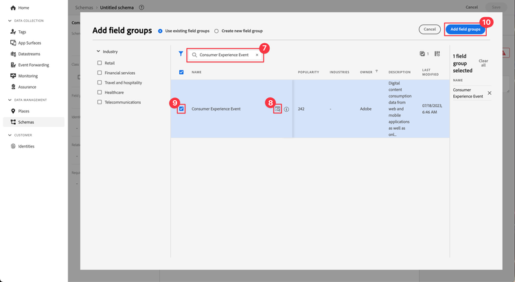 Selecting field group