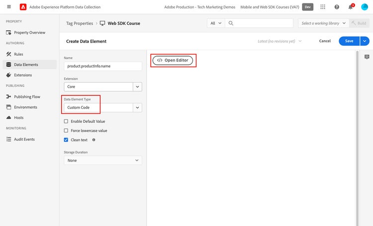 Custom Code Data Element