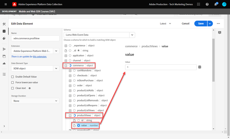 Data Element Mapping to XDM object