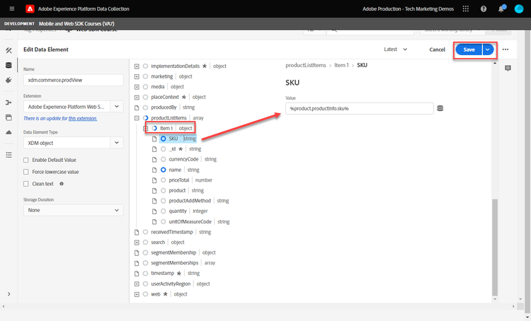 Product SKU XDM object Variable