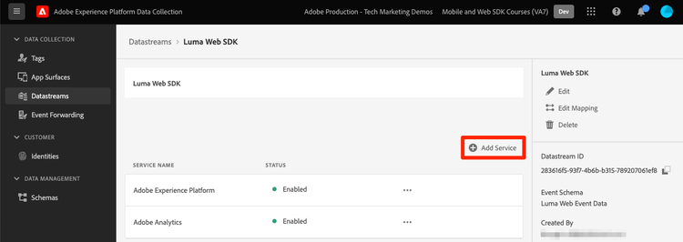 Add a service to the datastream