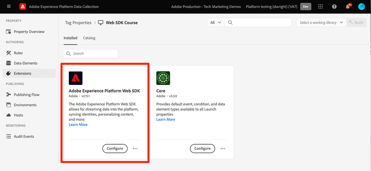 Add the Adobe Experience Platform Web SDK extension