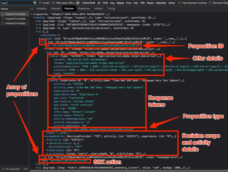 Target specific elements of the Platform Web SDK response body