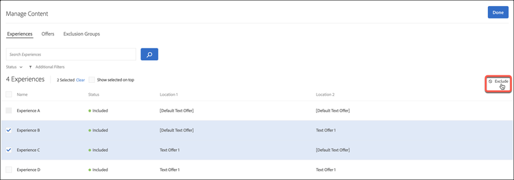 Batch exclude options