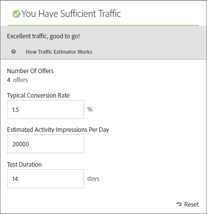 Traffic Estimator showing sufficient traffic message