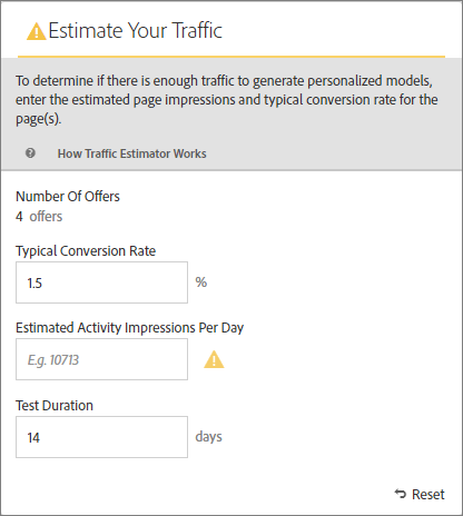 Traffic Estimator user interface