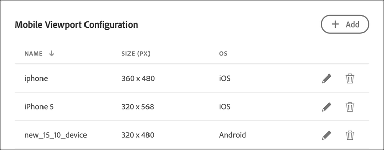 Mobile Viewport Configuration section