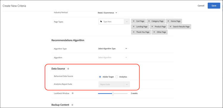 Behavioral data source buttons